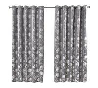 Emma Barclay Blossom Eyelet Curtains - Lined Heavyweight Floral Ring Top Curtains for Bedroom, Living Room & Lounge - Softens Daylight & Adds Privacy (Silver, W 90" x L 90" (2 Panels))