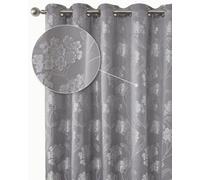 Emma Barclay Blossom Eyelet Curtains - Lined Heavyweight Floral Ring Top Curtains for Bedroom, Living Room & Lounge - Softens Daylight & Adds Privacy (Silver, W 90" x L 72" (2 Panels))