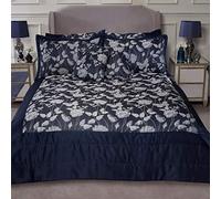 Butterfly Meadow - Embellished Jacquard Quilted Bedspread Set - Navy - Emma Barclay | TJ Hughes Silver