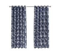 Emma Barclay Butterfly Meadow Eyelet Curtains - Lined Light Filtering Floral Leaf & Butterfly Ring Top Curtains for Bedroom & Living Room (Navy, W 66" x L 72" (2 Panels))
