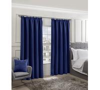 Emma Barclay Cali Pencil Pleat - Woven Thermal Blackout Pencil Pleat Curtains in Navy - Width 46 x Drop 54" (116 x 137cm)