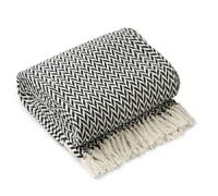 Emma Barclay Throw Blanket For Sofas Bed Extra Large Recycled Cotton Throws For Settees In Black Throw Scandi Woven Blankets - Cherokee Collection 50" x 60" (127cm x 152cm) Black