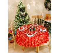 Emma Barclay Christmas Table Cloth, Machine Washable Xmas Dining Tablecloth Snowflake Design (Red & Gold, 63 Inch (160cm) Round)