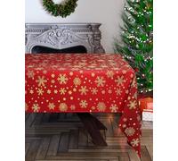 Emma Barclay Christmas Table Cloth, Machine Washable Xmas Dining Tablecloth Snowflake Design (Red & Gold, 50x70 Inch (127x178cm))