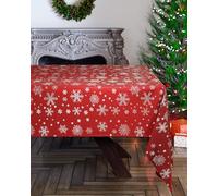 Emma Barclay Christmas Table Cloth, Machine Washable Xmas Dining Tablecloth Snowflake Design (Red & Silver, 60x84 Inch (152x213cm))