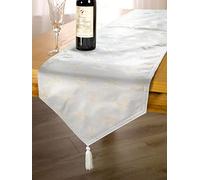 Emma Barclay Christmas Table Runner, Rectangular Machine Washable Xmas Dining Runner in Cream with Gold Reindeer Design - 13x72 Inch (33x183cm)