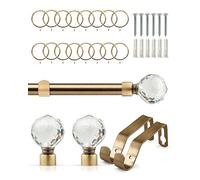 Emma Barclay Crystal Extendable Curtain Pole - Smooth Telescopic 19mm Metal Curtain Poles with Crystal Effect Finials, Brackets & Fittings for Eyelet Curtains (Antique Brass, 1.2m - 2.1m, With Rings)