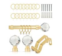 Emma Barclay Crystal Extendable Curtain Pole - Smooth Telescopic 19mm Metal Curtain Poles with Crystal Effect Finials, Brackets & Fittings for Eyelet Curtains (Matt Gold, 1.2m - 2.1m, With Rings)