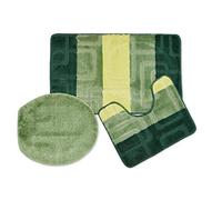 Emma Barclay Cube - Tonal Stripe Jacquard 3pc Bath set in Green - Seat Cover/Mat 50x80cm / Pedestal 50x40cm
