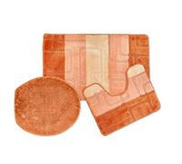 Emma Barclay Cube - Tonal Stripe Jacquard 3pc Bath set in Terracotta - Seat Cover/Mat 50x80cm / Pedestal 50x40cm