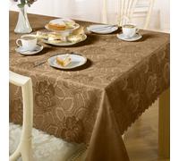 Emma Barclay Damask Rose Jacquard Oval Tablecloth, Coffee Brown - 152 X 213 Cm Oval