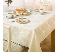 Emma Barclay Damask Rose Jacquard Oval Tablecloth, Cream - 152 X 213 Cm Oval