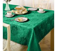 Emma Barclay Damask Rose Jacquard Oval Tablecloth, Forest Green - 152 X 213 Cm Oval