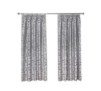 Emma Barclay Duchess Pencil Pleat Curtains - Lined Woven Damask Tape Top Curtains for Bedroom & Living Room - Softens Daylight & Adds Privacy (Silver, W 66" x L 90" (2 Panels))