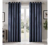 Emma Barclay Dusk Blackout Velvet Eyelet Curtains, Dark Navy - 46 X 72 Inch Pair