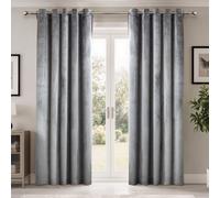 Emma Barclay Dusk Blackout Velvet Eyelet Curtains, Silver - 46 X 72 Inch Pair