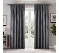 Emma Barclay Dusk Velvet Blackout Pencil Pleat Curtains for Bedroom Living Room, Thermal Soft Plain Velvet Curtain Pair, 46 x 54 Inch, Charcoal