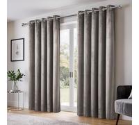 Emma Barclay Dusk Velvet Blackout Eyelet Ring Top Curtains for Bedroom Living Room, Thermal Soft Plain Velvet Curtain Pair, 66 x 54 Inch, Stone