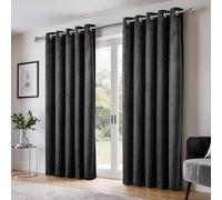 Emma Barclay Dusk Velvet Blackout Eyelet Ring Top Curtains for Bedroom Living Room, Thermal Soft Plain Velvet Curtain Pair, 46 x 72 Inch, Black