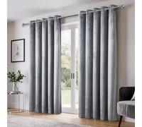 Emma Barclay Dusk Velvet Blackout Eyelet Ring Top Curtains for Bedroom Living Room, Thermal Soft Plain Velvet Curtain Pair, 66 x 90 Inch, Silver