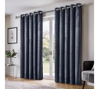 Emma Barclay Dusk Velvet Blackout Eyelet Ring Top Curtains for Bedroom Living Room, Thermal Soft Plain Velvet Curtain Pair, 46 x 72 Inch, Dark Navy