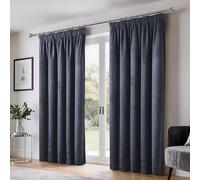 Emma Barclay Dusk Velvet Blackout Pencil Pleat Curtains for Bedroom Living Room, Thermal Soft Plain Velvet Curtain Pair, 66 x 72 Inch, Dark Navy