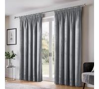 Emma Barclay Dusk Velvet Blackout Pencil Pleat Curtains for Bedroom Living Room, Thermal Soft Plain Velvet Curtain Pair, 90 x 90 Inch, Silver