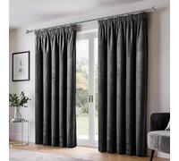Emma Barclay Dusk Velvet Blackout Pencil Pleat Curtains for Bedroom Living Room, Thermal Soft Plain Velvet Curtain Pair, 90 x 90 Inch, Black