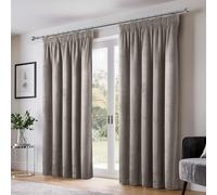 Emma Barclay Dusk Velvet Blackout Pencil Pleat Curtains for Bedroom Living Room, Thermal Soft Plain Velvet Curtain Pair, 66 x 90 Inch, Stone