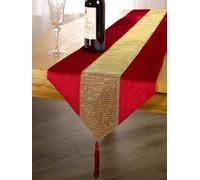 Emma Barclay Eclat Diamante Velvet Table Runner, Red/gold - 33 X 229 Cm