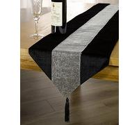 Emma Barclay Eclat Tasseled Runner 13 x 72 inches Black, 100% Polyester, 13x72 (33x183cm)