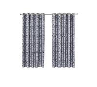 Emma Barclay Eden Eyelet Lined Curtains - Ornate Damask Jacquard Ring Top Curtains for Living Room & Bedroom - Softens Daylight & Adds Privacy (Navy, W 66" x L 90" (2 Panels))