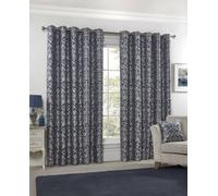 Emma Barclay - Fully Lined Curtains for Bedroom Living Room Jacquard Eyelet Two Panel Damask Curtains Eden Collection (46” x 72” Inch)(Navy)