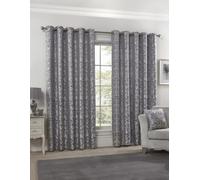 Emma Barclay - Fully Lined Curtains for Bedroom Living Room Jacquard Eyelet Two Panel Damask Curtains Eden Collection (66” x 72” Inch)(Silver)
