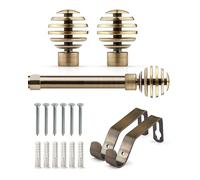 Emma Barclay Extendable Curtain Pole With Finials Brackets & Fittings Sets 16-19mm in Antique Brass Metal Curtain Poles For Eyelet Curtains Rod - Metal Sliced Collection 1.2m - 2.1m Antique Brass
