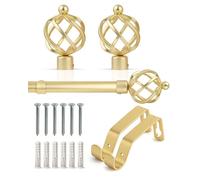 Emma Barclay Extendable Curtain Pole With Finials Brackets & Fittings Sets 16-19mm in Matt Gold Metal Curtain Poles For Eyelet Curtains Rod - Metal Sliced Collection 1.2m - 2.1m Matt Gold