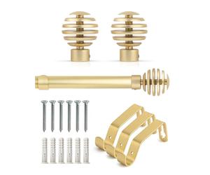 Emma Barclay Extendable Curtain Pole With Finials Brackets & Fittings Sets 16-19mm in Matt Gold Metal Curtain Poles For Eyelet Curtains Rod - Metal Sliced Collection 1.6m - 3m Matt Gold