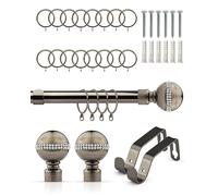 Emma Barclay Extendable Curtain Pole With Finials Rings Brackets & Fittings Sets 16-19mm in Black Silk Metal Curtain Poles For Eyelet Curtains Rod - Bling Diamond Collection 1.2m - 2.1m Black Silk