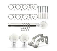 Emma Barclay Extendable Curtain Pole With Finials Rings Brackets & Fittings Sets 16-19mm in Brushed Silver Metal Curtain Poles For Eyelet Curtains Rod - Marble Collection 1.2m - 2.1m Brushed Silver