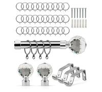 Emma Barclay Extendable Curtain Pole With Finials Rings Brackets & Fittings Sets 16-19mm in Chrome Metal Curtain Poles For Eyelet Curtains Rod - Crystal Collection 1.6m - 3m Chrome