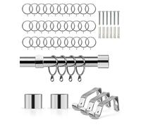 Emma Barclay Extendable Curtain Pole With Finials Rings Brackets & Fittings Sets 16-19mm in Chrome Metal Curtain Poles For Eyelet Curtains Rod -Full Stop Collection 1.6m - 3m Chrome