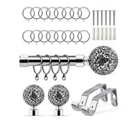 Emma Barclay Extendable Curtain Pole With Finials Rings Brackets & Fittings Sets 16-19mm in Chrome Metal Curtain Poles For Eyelet Curtains Rod - Cut Glass Collection 1.2m - 2.1m Chrome