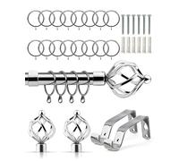 Extendable Curtain Pole with Rings & Pair of End Finials in Chrome - 1.2 - 2.1m - Emma Barclay | TJ Hughes