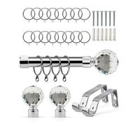Emma Barclay Extendable Curtain Pole With Finials Rings Brackets & Fittings Sets 16-19mm in Chrome Metal Curtain Poles For Eyelet Curtains Rod - Crystal Collection 1.2m - 2.1m Chrome