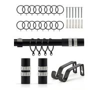 Emma Barclay Extendable Curtain Pole With Finials Rings Brackets & Fittings Sets 16-19mm in Matt Black Metal Curtain Poles For Eyelet Curtains Rod - Diamante Collection 1.2m - 2.1m Matt Black