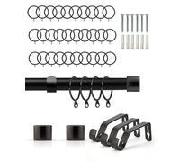 Emma Barclay Extendable Curtain Pole With Finials Rings Brackets & Fittings Sets 16-19mm in Matt Black Metal Curtain Poles For Eyelet Curtains Rod -Full Stop Collection 1.6m - 3m Matt Black
