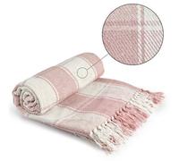 Emma Barclay Frisco - Recycled Cotton Traditional Check Chair Sofa Setee Throw Over Blanket in Blush Pink - 50x60 (127x152cm)