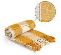 Emma Barclay Frisco - Recycled Cotton Traditional Check Chair Sofa Setee Throw Over Blanket in Ochre Yellow - 50x60 (127x152cm)