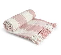 Emma Barclay Frisco - Recycled Cotton Traditional Check Chair Sofa Setee Throw Over Blanket in Blush Pink - 50x60 (127x152cm)