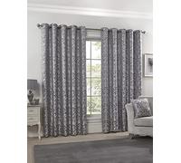 Emma Barclay - Fully Lined Curtains for Bedroom Living Room Jacquard Eyelet Two Panel Damask Curtains Eden Collection (46” x 72” Inch)(Silver)
